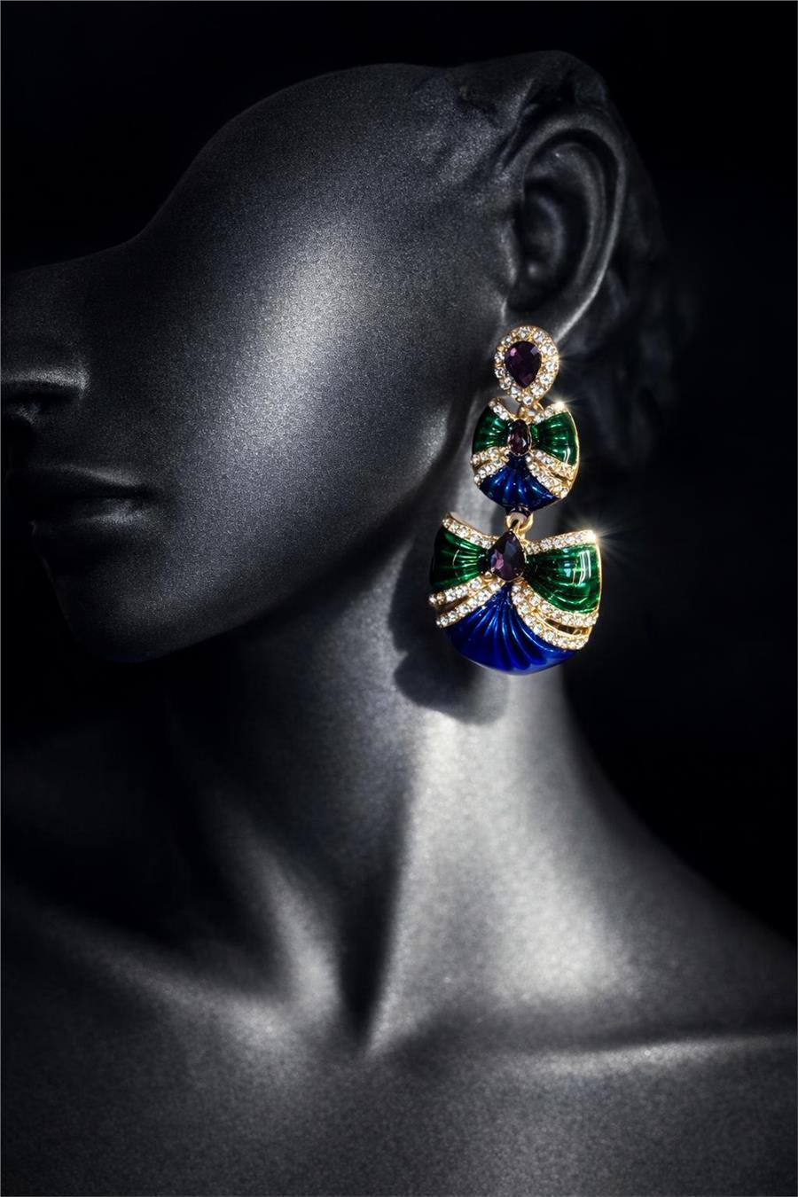 Shay Mor Yeşil Üç Katmanlı Sedefli Sallantılı Küpe